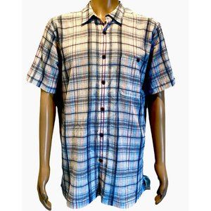 PATAGONIA Mens Plaid Organic Cotton Button Up Front Short Sleeve Shirt Sz L Blue